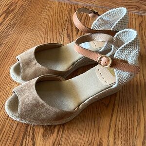 Kanna Suede Wedge Sandal With Stacked Jute Heel Made In Spain Size 39